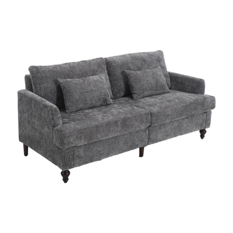 Mid Century Modern Chenille Fabric Loveseat Sofa, 2-Seat Upholstered Couch, Brown Wood Feet, Gray Chenille-海智集-Default-