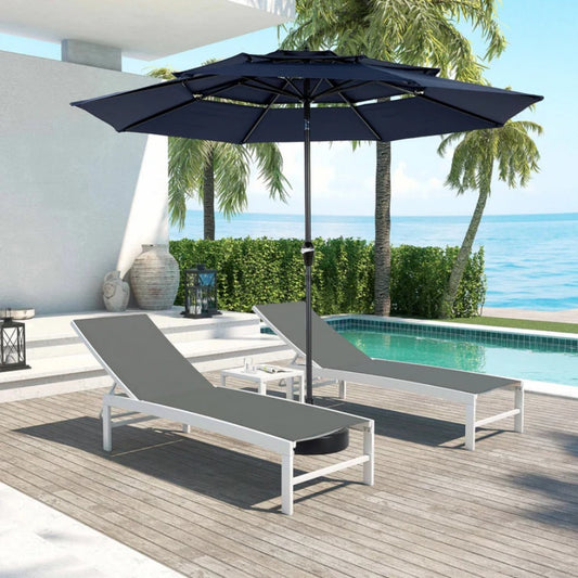 Aluminium 10ft 3 Tier Auto-tilt Umbrella ,Outdoor Patio Umbrella - Market Table Pool Deck Umbrella (Base Not Included) - (Navy blue )-海智集-Default-