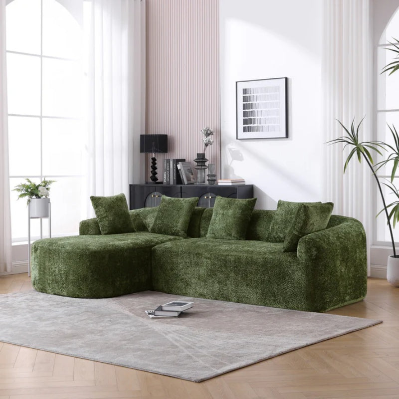 COOLMORE Boucle Sofa 3 Seater for Living Room Oversized Comfy Sofa L-Shape Sofa Couch with Chaise Home Furniture Sleeper Sectional Sofa for Apartment, Office Left Hand Facing (Green)-海智集-Default-