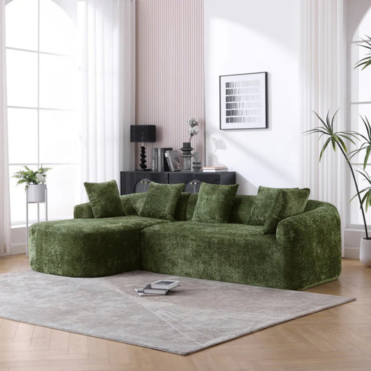 COOLMORE Boucle Sofa 3 Seater for Living Room Oversized Comfy Sofa L-Shape Sofa Couch with Chaise Home Furniture Sleeper Sectional Sofa for Apartment, Office Left Hand Facing (Green)-海智集-Default-