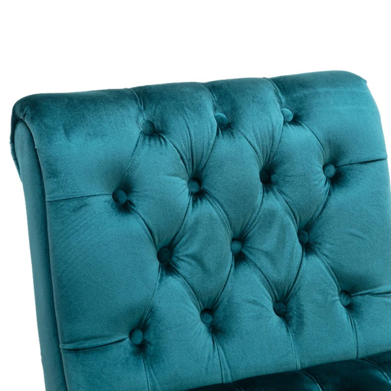 COOLMORE Modern Velvet Armless Accent Living Room Chair / Leisure Chair,Upholstered Fabric Button Comfortable Chair with Wooden Legs for Bedroom, Living Room, Office (Teal Velvet)-海智集-Default-