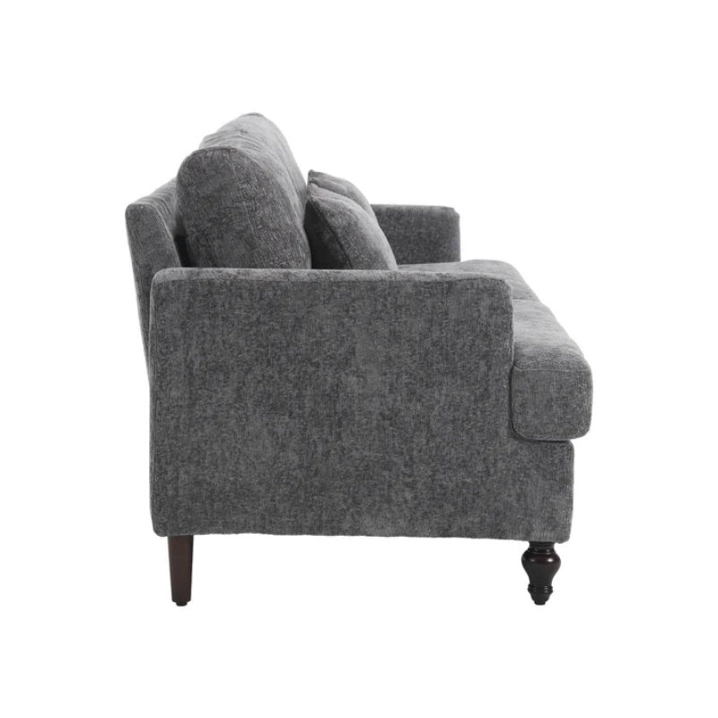 Mid Century Modern Chenille Fabric Loveseat Sofa, 2-Seat Upholstered Couch, Brown Wood Feet, Gray Chenille-海智集-Default-