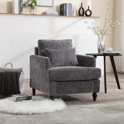 Wood Frame Armchair, Modern Accent Chair Lounge Chair for Living Room,Tufted Club Chair, Mid Century Modern Arm Chairs with Studded, Solid Wood Frame, for Bedroom, Reading (Gray Chenille)-海智集-Default-