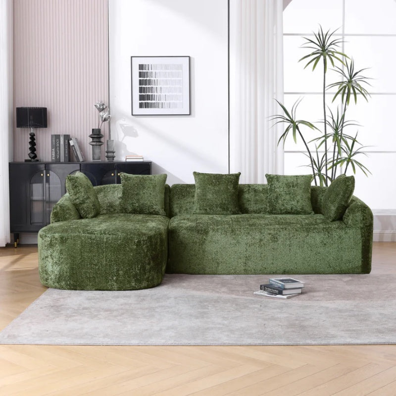 COOLMORE Boucle Sofa 3 Seater for Living Room Oversized Comfy Sofa L-Shape Sofa Couch with Chaise Home Furniture Sleeper Sectional Sofa for Apartment, Office Left Hand Facing (Green)-海智集-Default-