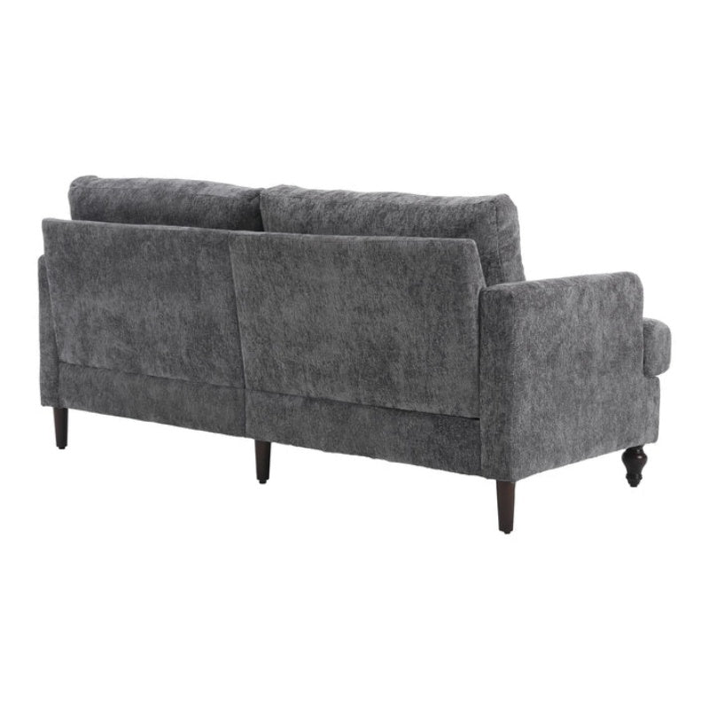 Mid Century Modern Chenille Fabric Loveseat Sofa, 2-Seat Upholstered Couch, Brown Wood Feet, Gray Chenille-海智集-Default-
