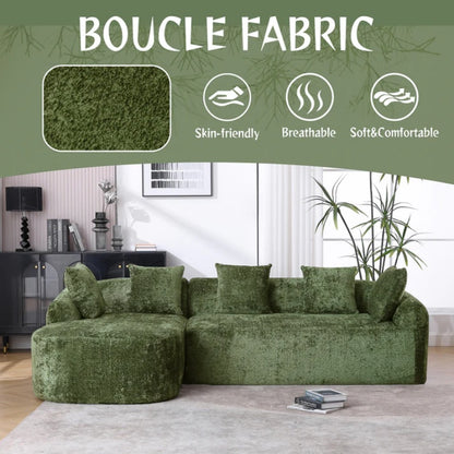 COOLMORE Boucle Sofa 3 Seater for Living Room Oversized Comfy Sofa L-Shape Sofa Couch with Chaise Home Furniture Sleeper Sectional Sofa for Apartment, Office Left Hand Facing (Green)-海智集-Default-
