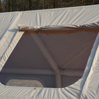 9.8 x13ft Inflatable Camping Tents with Hand Pump, Air Glamping Tents, Easy Setup Waterproof and Windproof Blow up Tent, 4 Seasons Oxford Cabin Tent with Mesh & Chimney Window. Beige-海智集-Default-