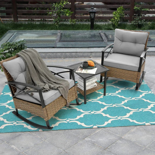 3pcs rocking rattan set wholesale leisure chair outdoor rattan rocking chair set grey-海智集-Default-