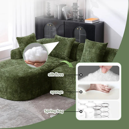 COOLMORE Boucle Sofa 3 Seater for Living Room Oversized Comfy Sofa L-Shape Sofa Couch with Chaise Home Furniture Sleeper Sectional Sofa for Apartment, Office Left Hand Facing (Green)-海智集-Default-