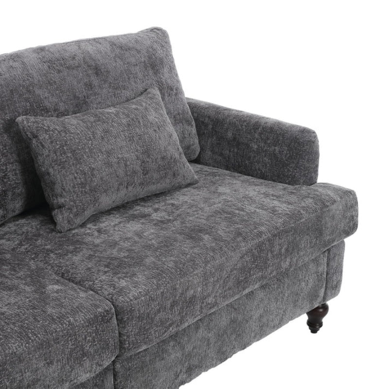 Mid Century Modern Chenille Fabric Loveseat Sofa, 2-Seat Upholstered Couch, Brown Wood Feet, Gray Chenille-海智集-Default-