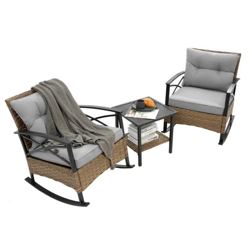 3pcs rocking rattan set wholesale leisure chair outdoor rattan rocking chair set grey-海智集-Default-