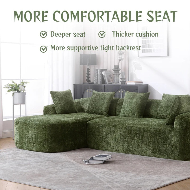 COOLMORE Boucle Sofa 3 Seater for Living Room Oversized Comfy Sofa L-Shape Sofa Couch with Chaise Home Furniture Sleeper Sectional Sofa for Apartment, Office Left Hand Facing (Green)-海智集-Default-