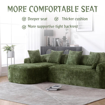 COOLMORE Boucle Sofa 3 Seater for Living Room Oversized Comfy Sofa L-Shape Sofa Couch with Chaise Home Furniture Sleeper Sectional Sofa for Apartment, Office Left Hand Facing (Green)-海智集-Default-