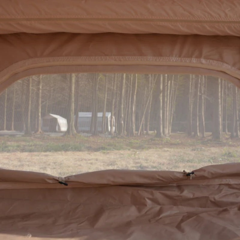 9.8 x13ft Inflatable Camping Tents with Hand Pump, Air Glamping Tents, Easy Setup Waterproof and Windproof Blow up Tent, 4 Seasons Oxford Cabin Tent with Mesh & Chimney Window. Beige-海智集-Default-