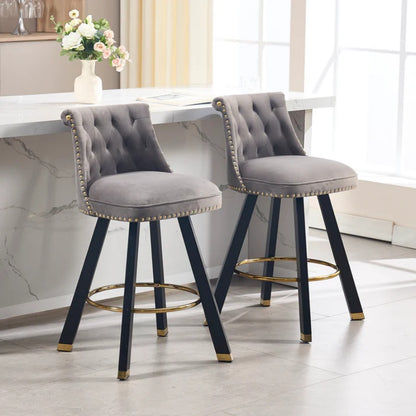 COOLMORE Set of 2,Back pull point design, velvet material, 360 degree rotation, back pull loop detachable design, rivet decoration, square foot wooden bar chair-海智集-Default-