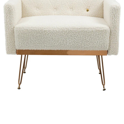 COOLMORE Armchair Single Sofa Modern Tufted Upholstered Side Reading Chairs with Arm and Gold Metal Leg for Living Room Bedroom (White teddy )-海智集-Default-