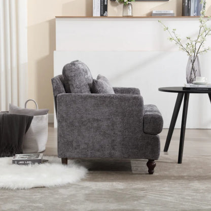 Wood Frame Armchair, Modern Accent Chair Lounge Chair for Living Room,Tufted Club Chair, Mid Century Modern Arm Chairs with Studded, Solid Wood Frame, for Bedroom, Reading (Gray Chenille)-海智集-Default-