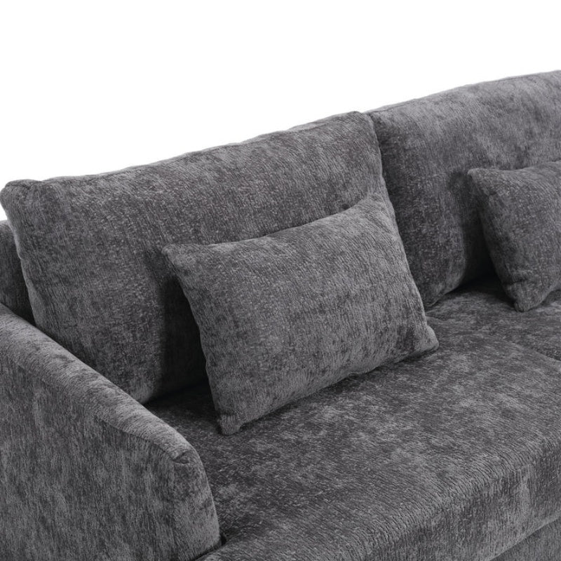 Mid Century Modern Chenille Fabric Loveseat Sofa, 2-Seat Upholstered Couch, Brown Wood Feet, Gray Chenille-海智集-Default-