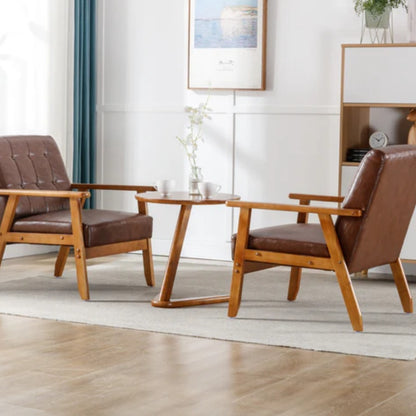 Accent Chairs Set of 2 with Side Table, Mid Century Modern Accent Chair, Wood and Fabric Armchairs Side Chair, Lounge Reading Comfy Arm Chair for Living Room, Bedroom, Office-海智集-Default-