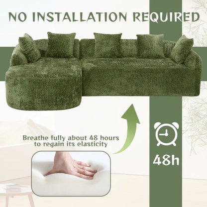 COOLMORE Boucle Sofa 3 Seater for Living Room Oversized Comfy Sofa L-Shape Sofa Couch with Chaise Home Furniture Sleeper Sectional Sofa for Apartment, Office Left Hand Facing (Green)-海智集-Default-