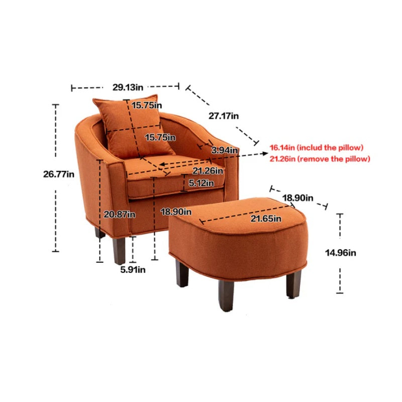 COOLMORE Accent Chair with Ottoman, Mid Century Modern Barrel Chair Upholstered Club Tub Round Arms Chair for Living Room-海智集-Default-