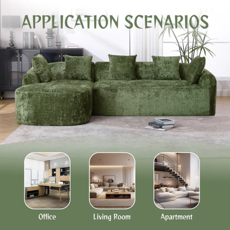 COOLMORE Boucle Sofa 3 Seater for Living Room Oversized Comfy Sofa L-Shape Sofa Couch with Chaise Home Furniture Sleeper Sectional Sofa for Apartment, Office Left Hand Facing (Green)-海智集-Default-
