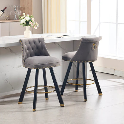 COOLMORE Set of 2,Back pull point design, velvet material, 360 degree rotation, back pull loop detachable design, rivet decoration, square foot wooden bar chair-海智集-Default-