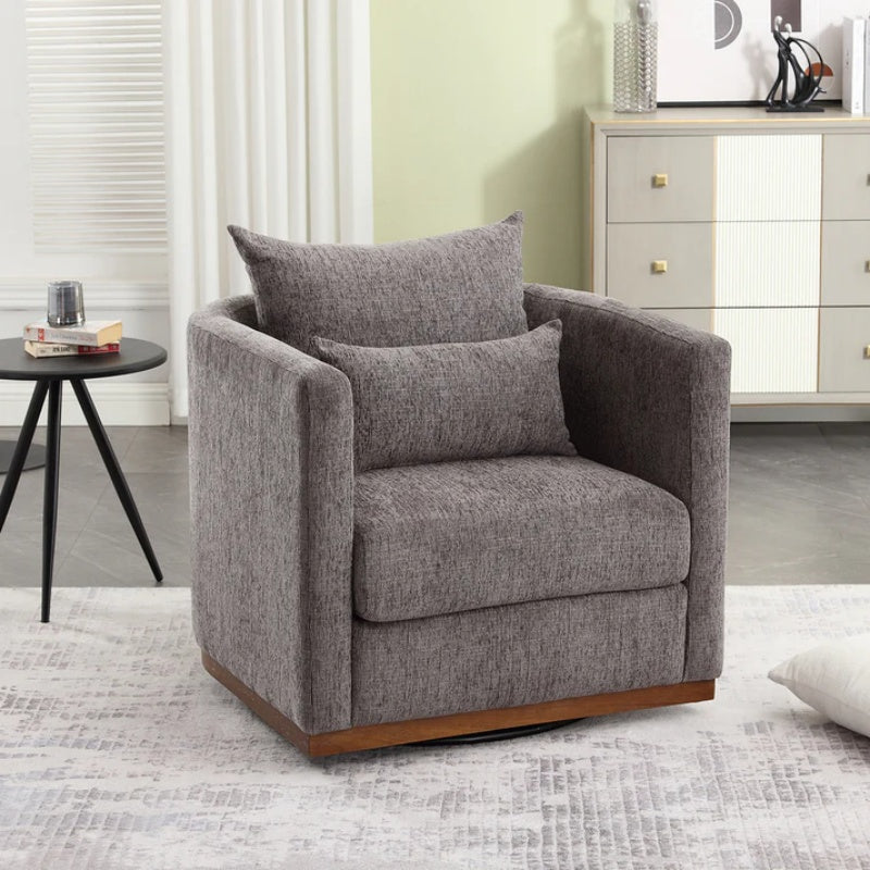 COOLMORE Swivel Barrel Chair, Comfy Round Accent Sofa Chair for Living Room, 360 Degree Swivel Barrel Club Chair, Leisure Arm Chair for Nursery, Hotel, Bedroom, Office, Lounge (Dark Gray Chenille)-海智集-Default-