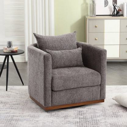 COOLMORE Swivel Barrel Chair, Comfy Round Accent Sofa Chair for Living Room, 360 Degree Swivel Barrel Club Chair, Leisure Arm Chair for Nursery, Hotel, Bedroom, Office, Lounge (Dark Gray Chenille)-海智集-Default-