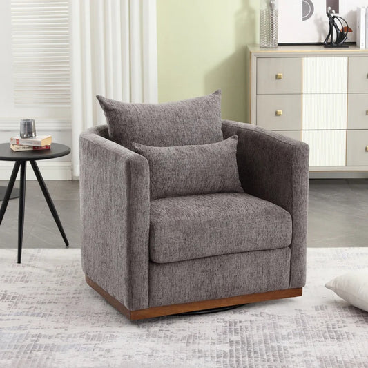 COOLMORE Swivel Barrel Chair, Comfy Round Accent Sofa Chair for Living Room, 360 Degree Swivel Barrel Club Chair, Leisure Arm Chair for Nursery, Hotel, Bedroom, Office, Lounge (Dark Gray Chenille)-海智集-Default-