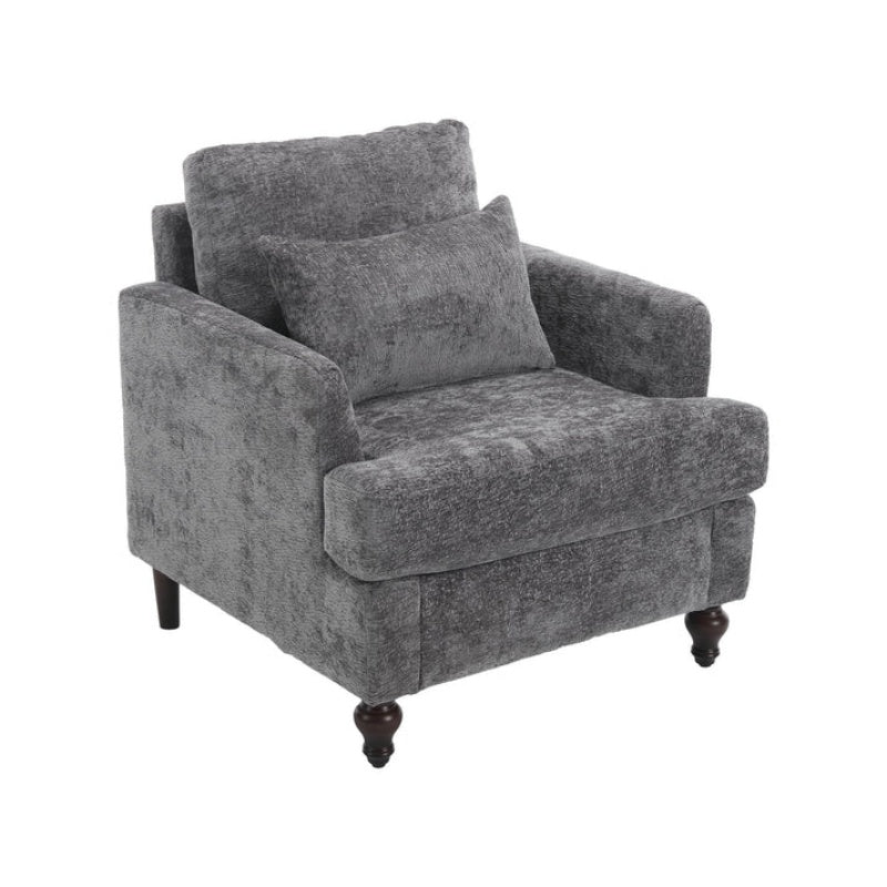 Wood Frame Armchair, Modern Accent Chair Lounge Chair for Living Room,Tufted Club Chair, Mid Century Modern Arm Chairs with Studded, Solid Wood Frame, for Bedroom, Reading (Gray Chenille)-海智集-Default-