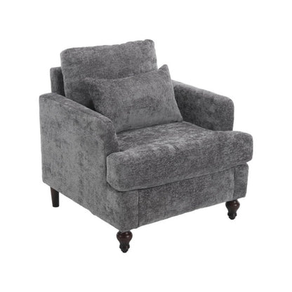 Wood Frame Armchair, Modern Accent Chair Lounge Chair for Living Room,Tufted Club Chair, Mid Century Modern Arm Chairs with Studded, Solid Wood Frame, for Bedroom, Reading (Gray Chenille)-海智集-Default-