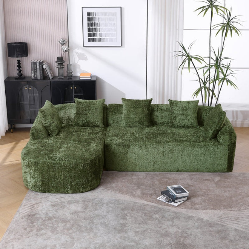 COOLMORE Boucle Sofa 3 Seater for Living Room Oversized Comfy Sofa L-Shape Sofa Couch with Chaise Home Furniture Sleeper Sectional Sofa for Apartment, Office Left Hand Facing (Green)-海智集-Default-