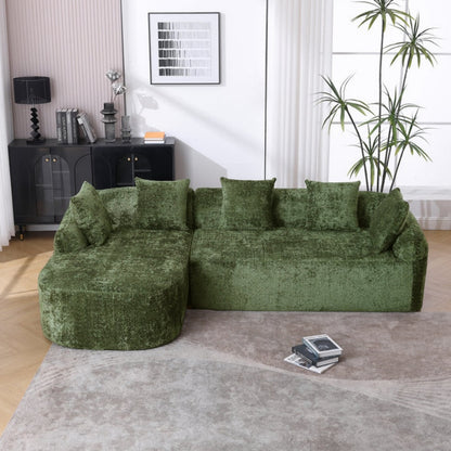COOLMORE Boucle Sofa 3 Seater for Living Room Oversized Comfy Sofa L-Shape Sofa Couch with Chaise Home Furniture Sleeper Sectional Sofa for Apartment, Office Left Hand Facing (Green)-海智集-Default-