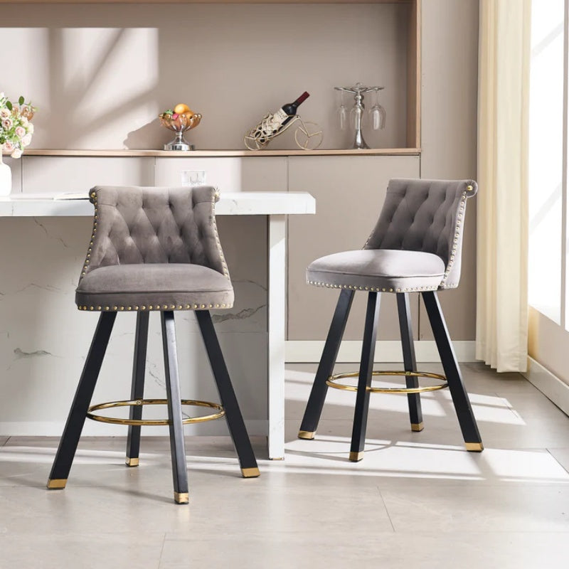 COOLMORE Set of 2,Back pull point design, velvet material, 360 degree rotation, back pull loop detachable design, rivet decoration, square foot wooden bar chair-海智集-Default-