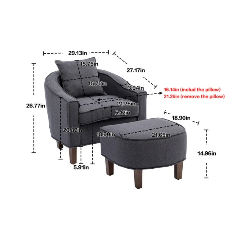 COOLMORE Accent Chair with Ottoman, Mid Century Modern Barrel Chair Upholstered Club Tub Round Arms Chair for Living Room-海智集-Default-