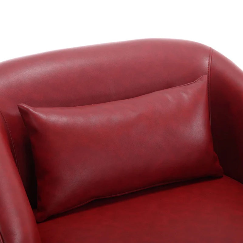 Swivel Barrel Chair, Comfy Round Accent Sofa Chair, 360 Degree Swivel, Wine Red PU, for Living Room, Office, Lounge-海智集-Default-
