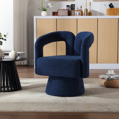 COOLMORE 360 Degree Swivel Cuddle Barrel Accent Chairs, Round Armchairs with Wide Upholstered, Fluffy Fabric Chair for Living Room, Bedroom, Office, Waiting Rooms (Navy Boucle)-海智集-Default-
