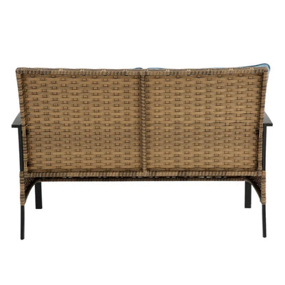 Patio 4 piece sectional low dining conversation sofa set- KD rattan wicker outdoor garden furniture corner sofa set with cushion.-海智集-Default-