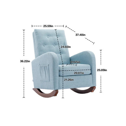 High Back Rocking Chair Nursery Chair .Comfortable Rocker Fabric Padded Seat .Modern High Back Armchair-海智集-Default-