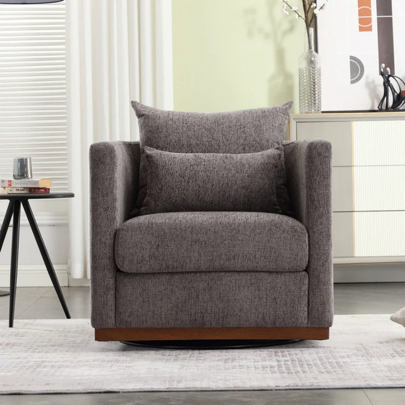 COOLMORE Swivel Barrel Chair, Comfy Round Accent Sofa Chair for Living Room, 360 Degree Swivel Barrel Club Chair, Leisure Arm Chair for Nursery, Hotel, Bedroom, Office, Lounge (Dark Gray Chenille)-海智集-Default-
