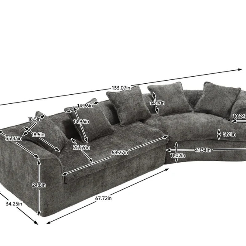 COOLMORE Boucle Sofa 3 Seater for Living Room Oversized Comfy Sofa unique double seat and corner construction for Apartment, Office Right Hand Facing (Gray)-海智集-Default-