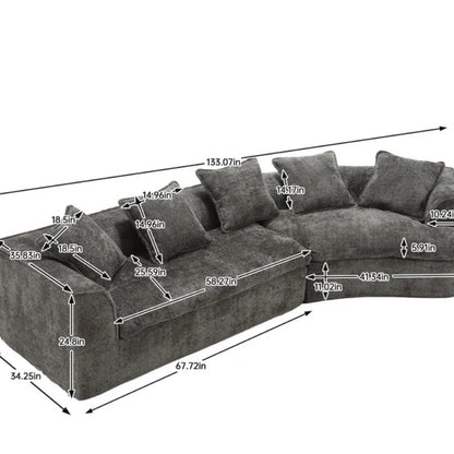 COOLMORE Boucle Sofa 3 Seater for Living Room Oversized Comfy Sofa unique double seat and corner construction for Apartment, Office Right Hand Facing (Gray)-海智集-Default-