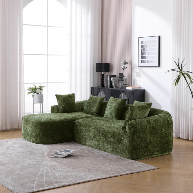 COOLMORE Boucle Sofa 3 Seater for Living Room Oversized Comfy Sofa L-Shape Sofa Couch with Chaise Home Furniture Sleeper Sectional Sofa for Apartment, Office Left Hand Facing (Green)-海智集-Default-