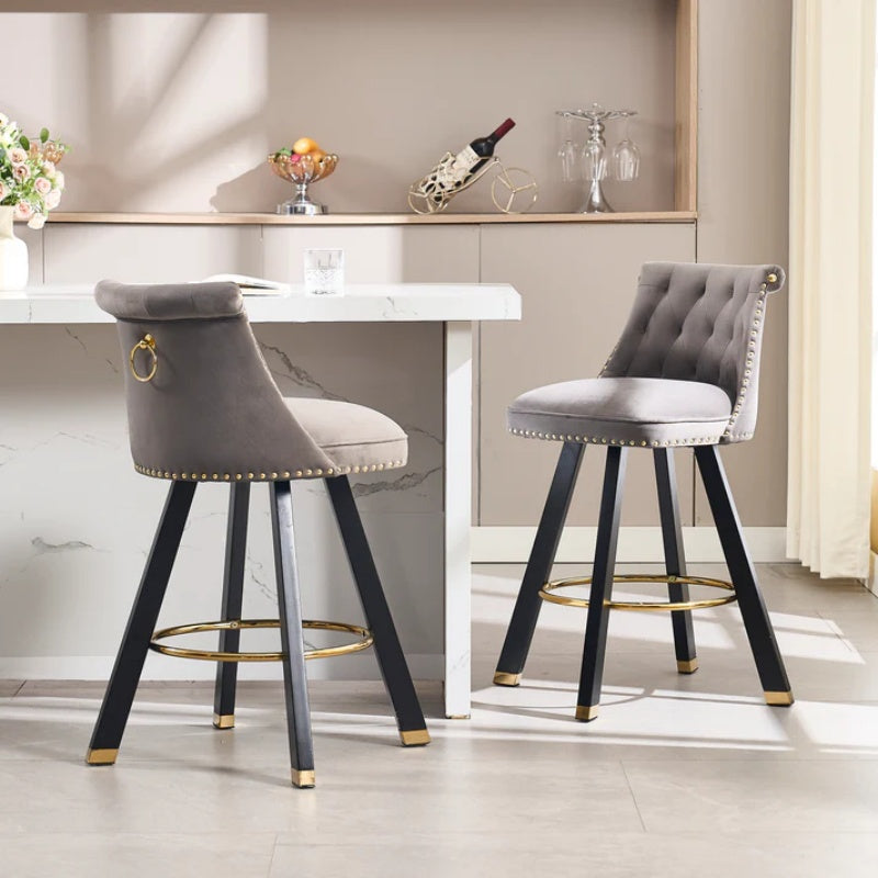 COOLMORE Set of 2,Back pull point design, velvet material, 360 degree rotation, back pull loop detachable design, rivet decoration, square foot wooden bar chair-海智集-Default-