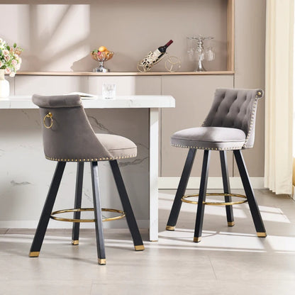 COOLMORE Set of 2,Back pull point design, velvet material, 360 degree rotation, back pull loop detachable design, rivet decoration, square foot wooden bar chair-海智集-Default-