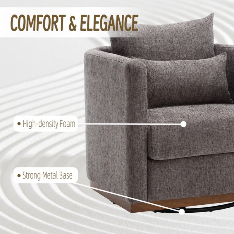 COOLMORE Swivel Barrel Chair, Comfy Round Accent Sofa Chair for Living Room, 360 Degree Swivel Barrel Club Chair, Leisure Arm Chair for Nursery, Hotel, Bedroom, Office, Lounge (Dark Gray Chenille)-海智集-Default-
