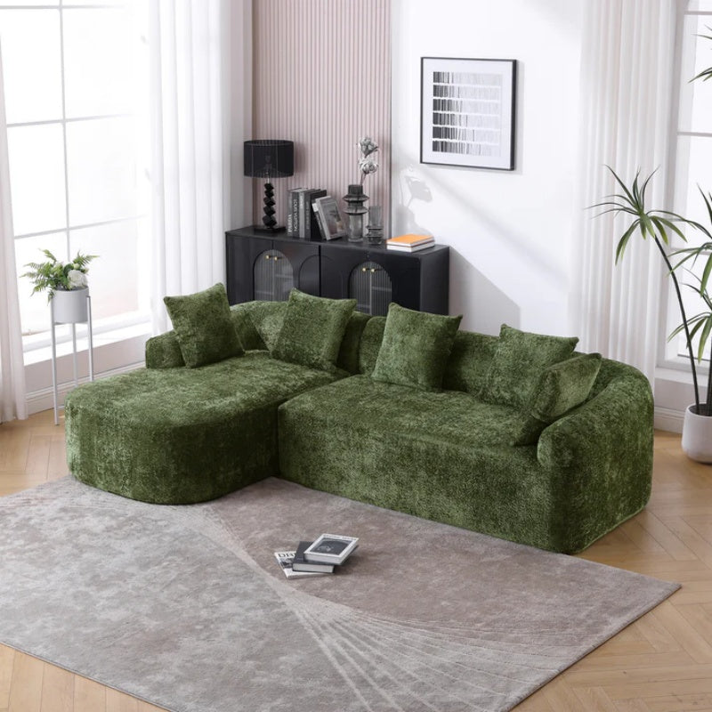 COOLMORE Boucle Sofa 3 Seater for Living Room Oversized Comfy Sofa L-Shape Sofa Couch with Chaise Home Furniture Sleeper Sectional Sofa for Apartment, Office Left Hand Facing (Green)-海智集-Default-