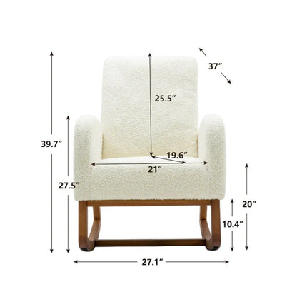 COOLMORE Rocking Chair, Modern Glider Chair, Recliner Armchair with Wood Legs and Side Pocket, Nursery Rocking Accent Chair with High Back for Living Room Bedroom (White Teddy)-海智集-Default-
