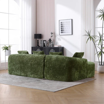 COOLMORE Boucle Sofa 3 Seater for Living Room Oversized Comfy Sofa L-Shape Sofa Couch with Chaise Home Furniture Sleeper Sectional Sofa for Apartment, Office Left Hand Facing (Green)-海智集-Default-